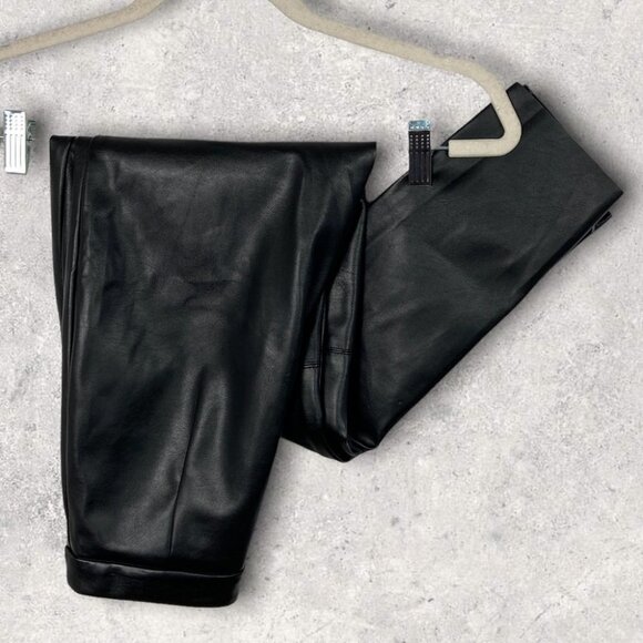 Lulus Vegan Leather Black Trouser Size XS High Rise Zipper Ankle Faux Stride NEW - Picture 5 of 15